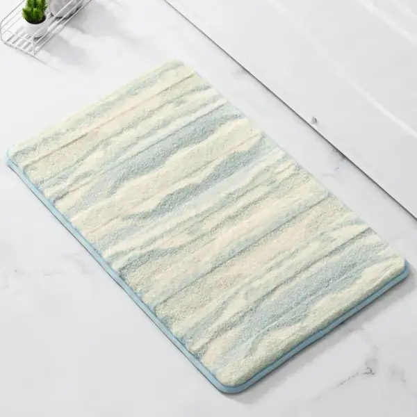 Alfombra baño microfibra diseño marfil y azul, antideslizante, para ducha o bañera.