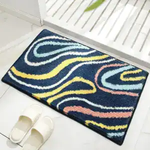 Alfombra de baño de colores con ondas sobre fondo negro