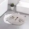 Alfombra baño gato, diseño de cabeza de gato en gris y blanco, baño moderno.