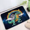 Alfombrilla baño dinosaurio unicornio arcoíris espacio.