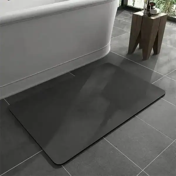 Alfombra de baño de diatomita negra, antideslizante, para ducha o baño.