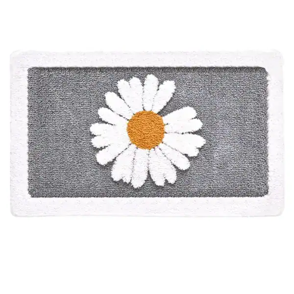 Alfombra de baño gris claro con estampado de flores