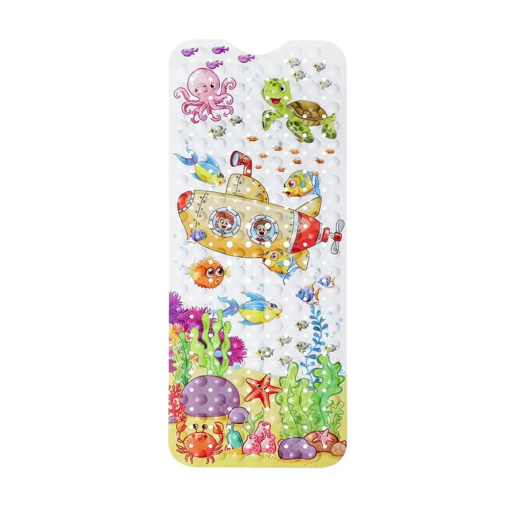 Alfombrilla infantil de baño con motivos submarinos y submarino.